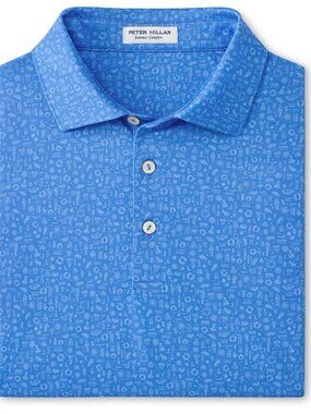 PETER MILLAR Performance Jersey Three Button Polo Shirt MED Toga Party Print NWT
